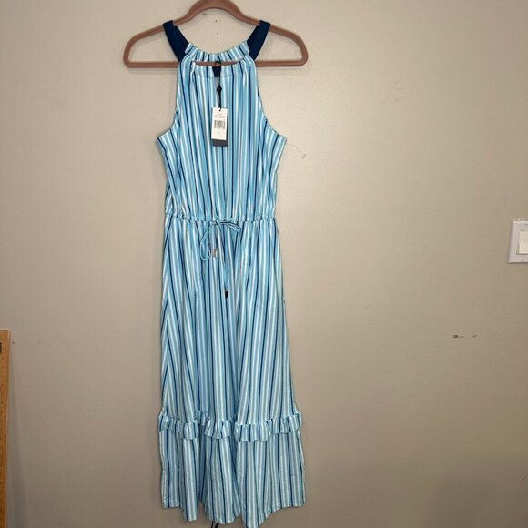 Cabana Life Nautical Tie Waist Maxi Dress Size Small Blue Stripe NWT Beach - Picture 1 of 11
